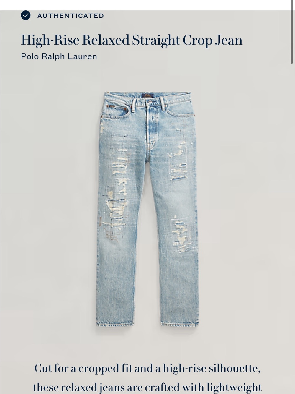 Polo by Ralph Lauren Light Blue High-Rise Relaxed Cropped Jeans